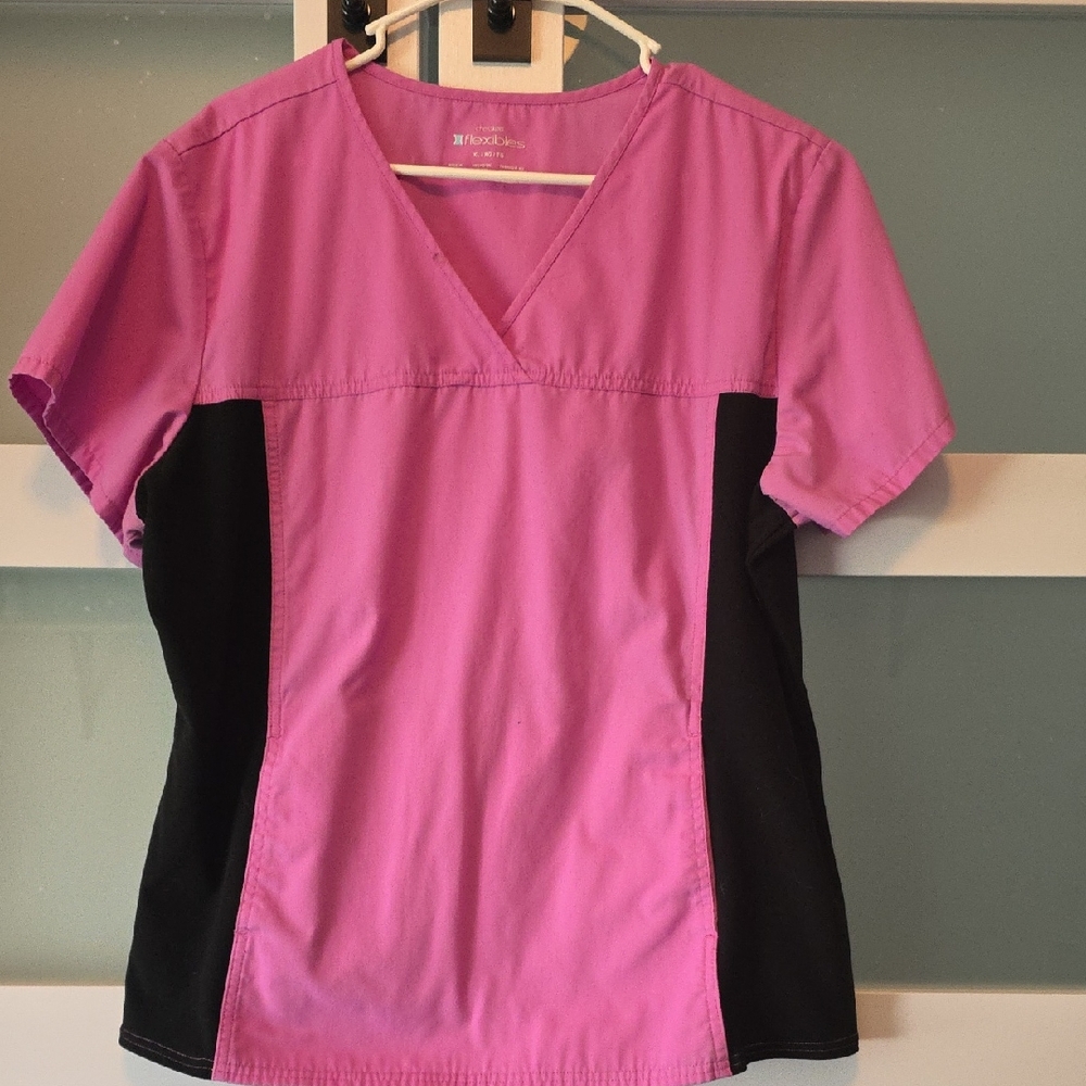 Cherokee Flexables Pink and Black Fitted Scrub Top